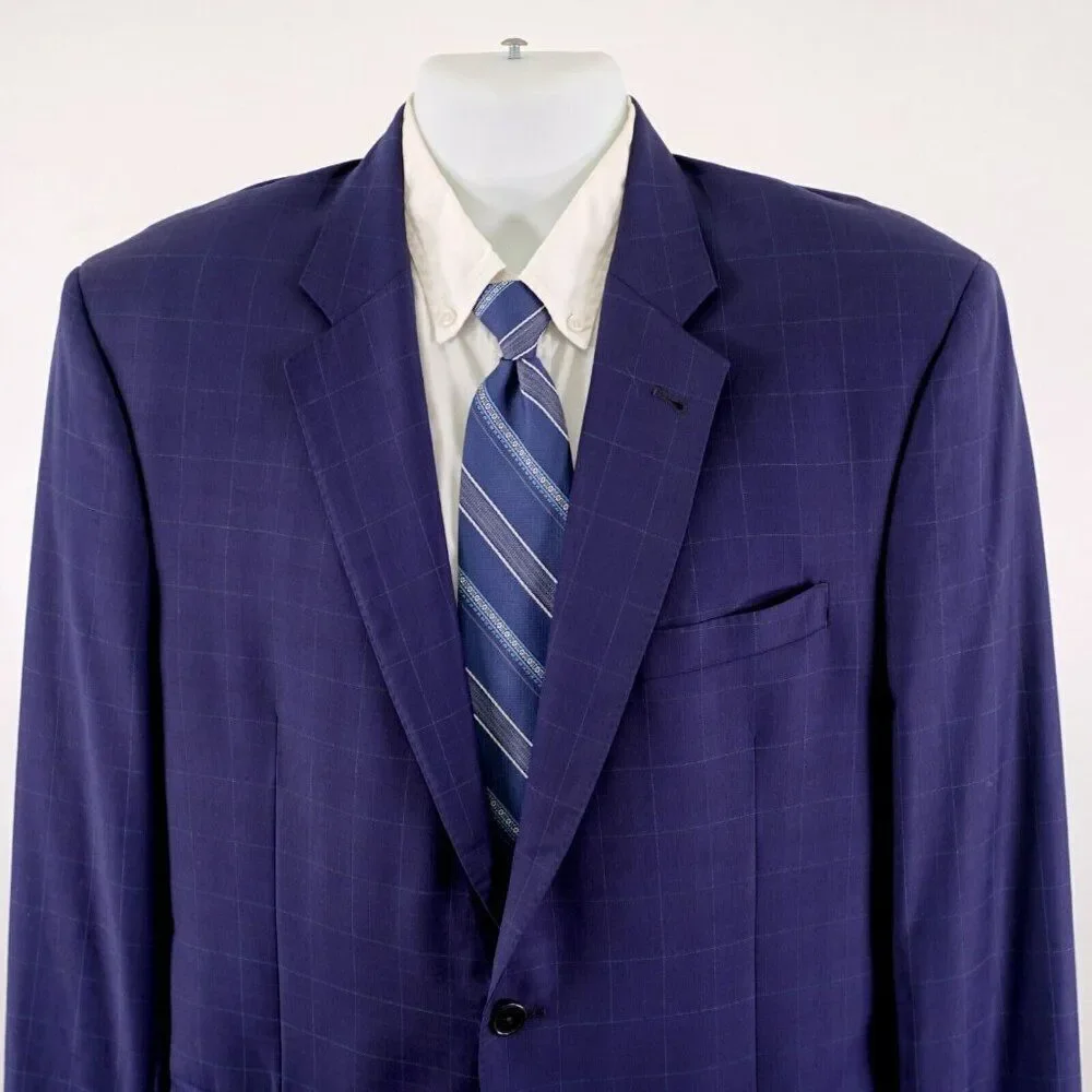 Jos A Bank Signature Gold Super 150s Wool‎ Blue Windowpane 42L 2 Button Blazer
